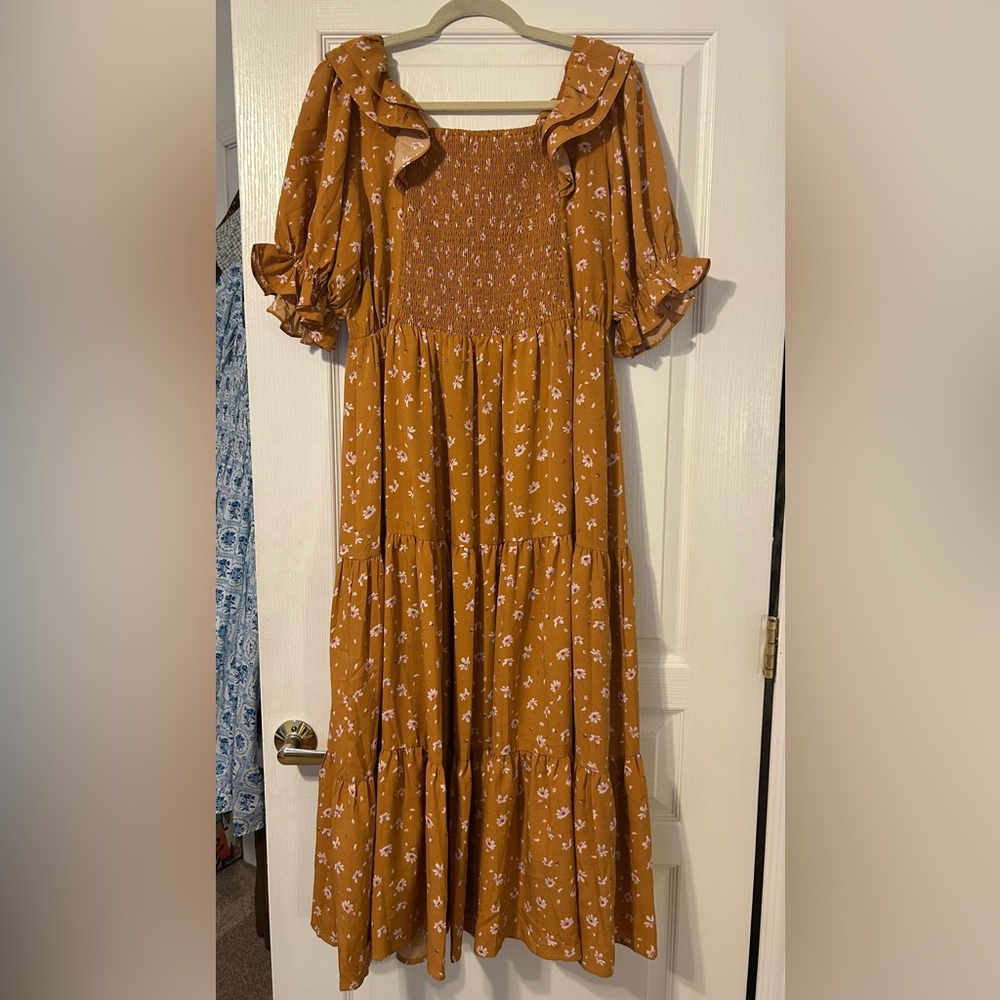 JessaKae Mustard Floral Midi Dress - Picture 5 of 6